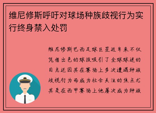 维尼修斯呼吁对球场种族歧视行为实行终身禁入处罚